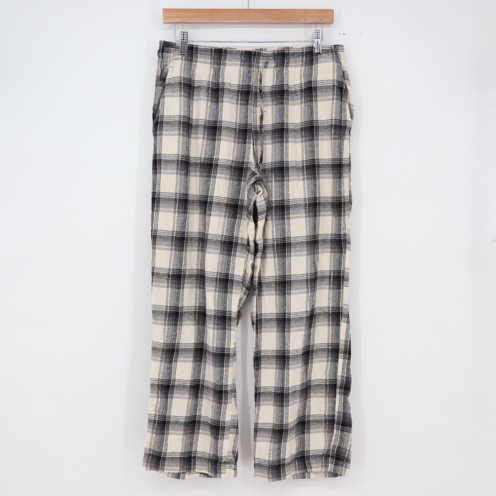 GAP Pajama Pants Womens M Plaid Cream Black Gold Metallic Relaxed Excellent
